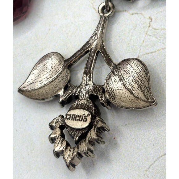 Chicos‎ Floral Rhinestone Statement Necklace 17" Extender Enamel Leaf Silvertone - Picture 10 of 15
